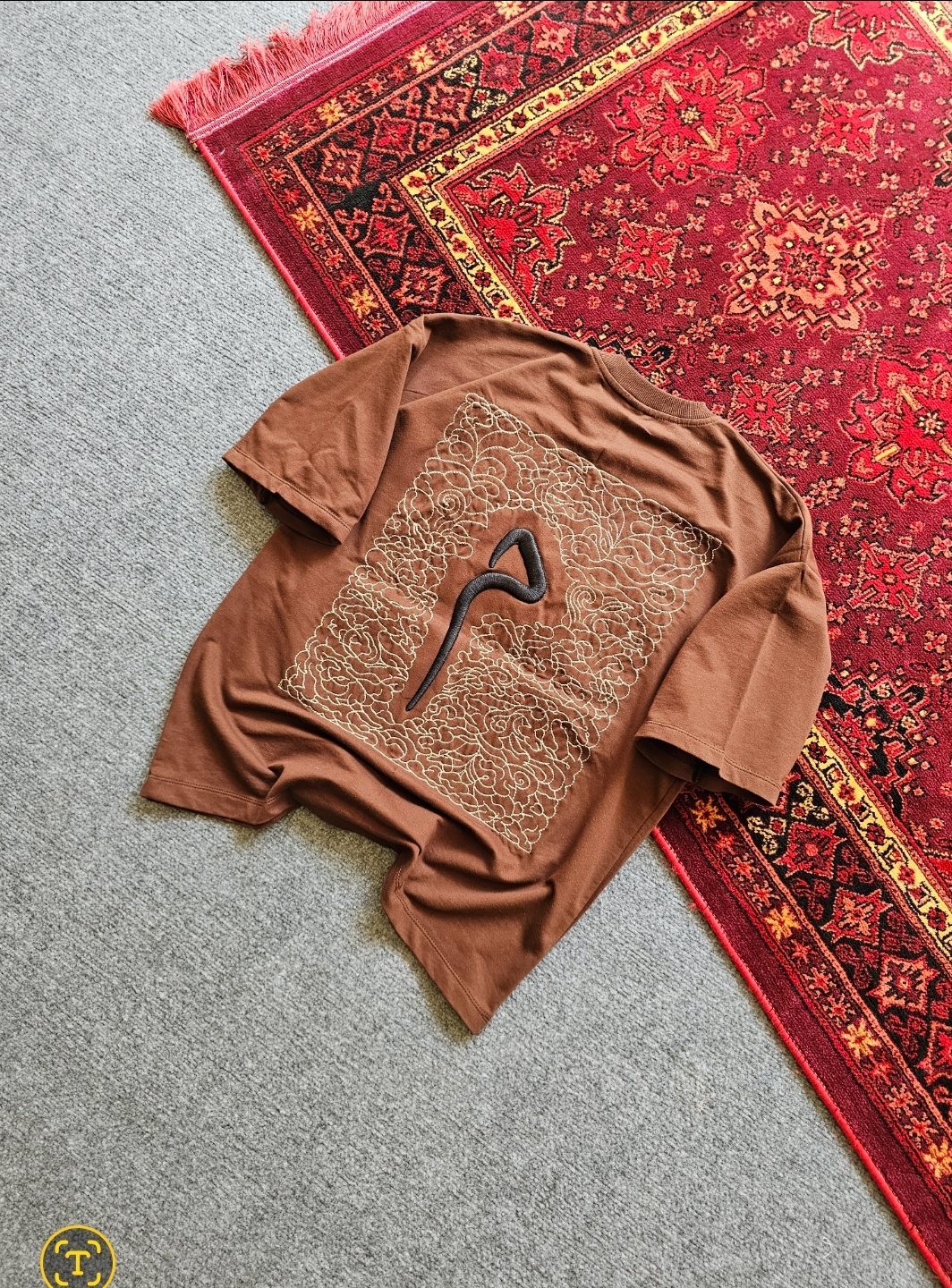 تیشرت فول گلدوزی (م) پنبه دو نخ رنگ قهوه ای