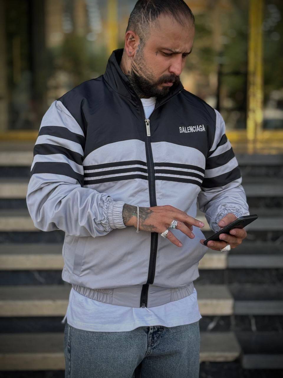بادگیر سه خط دو تیکه رنگ مشکی طوسی